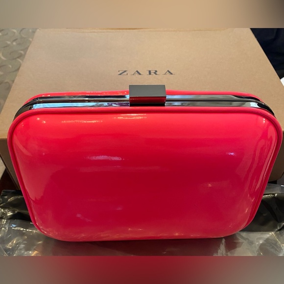 Zara Neon Pink “Box Bag” Interchangeable Clutch & Crossbody - Picture 8 of 9